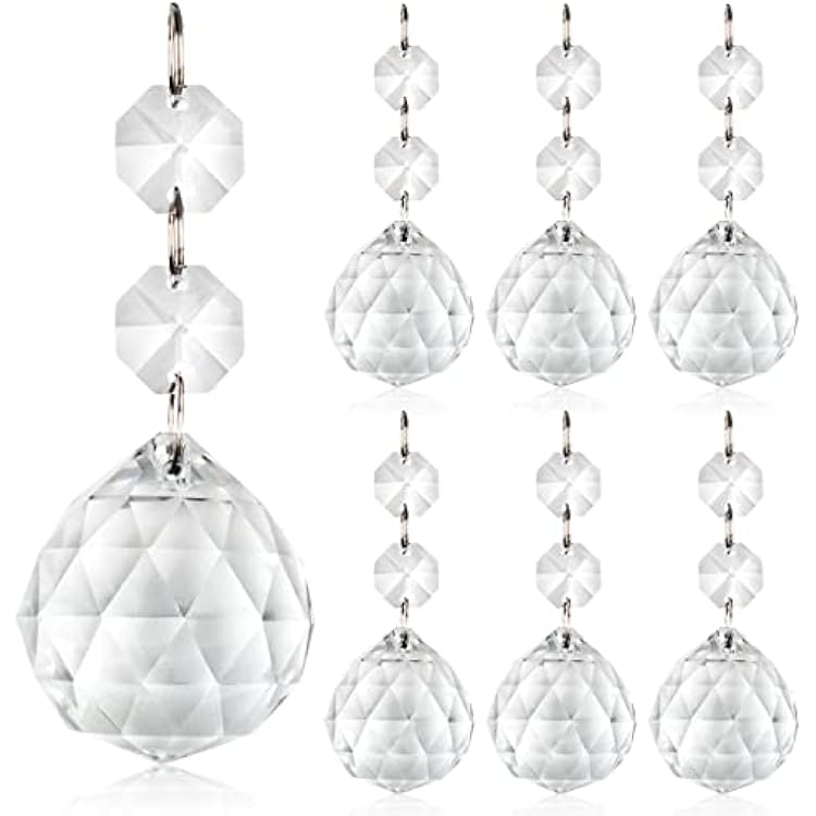 Aylifu 10pcs 35mm Clear Crystal Pendants Crystal Glass Chandelier Prism Sun Catcher Parts Hanging Drops Pendant with Octagon Bead for Curtain Lamp Garden Party Christmas Wedding Decor