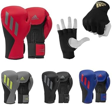 ADIDAS BOXING_GLOVE ADIDAS Speed Tilt 150 Boxing Gloves (Black Grey, 08oz) & Protective Inner Boxing Gloves (Black Gold, Medium) Bundle for Boxing, Kickboxing, Training, Fitness for Men, Women, Unisex