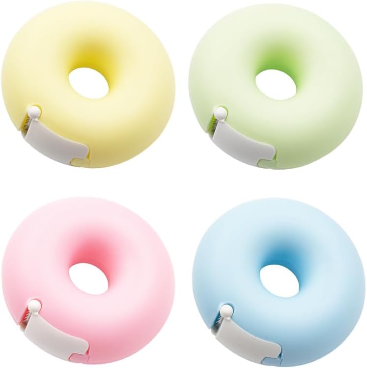 ARFUKA Tape Dispenser Mini Tape Cutter Donut Shape Tape Cutter Box Case Dispenser, Tapes Included for Arts, Home, School and Office Use Pack of 4