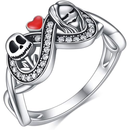 Jack and Sally Ring Sterling Sliver Nightmare Gifts Sally Nightmare Jewelry Skull Jewelry Birthday Christmas Gifts for Women Promise Rings Girlfriend Couple Size6-10