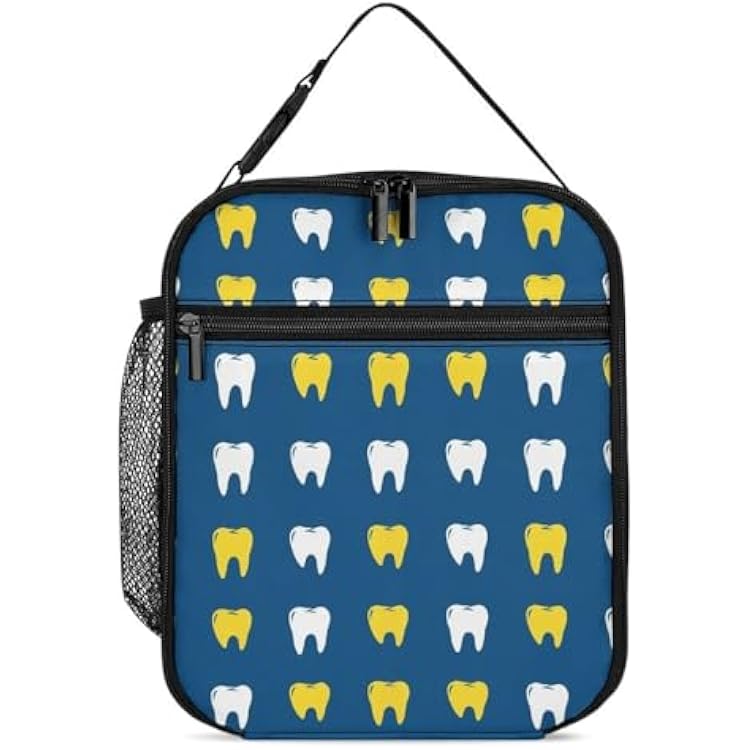 Stylish Cooler Lunch Bag Teeth Molars Dental Blue Insulated Reusable Lunch Container Lightweight Portable Lunchbox