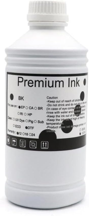 1000ml DTG Ink Compatible with DX5 DX6 DX7 TX800 XP600 I3200 Printers Also Works with L1800 1390 R1900 R3000 9600 4800 F2000 Models Textile Garment Printing Ink(DTG Ink BK)