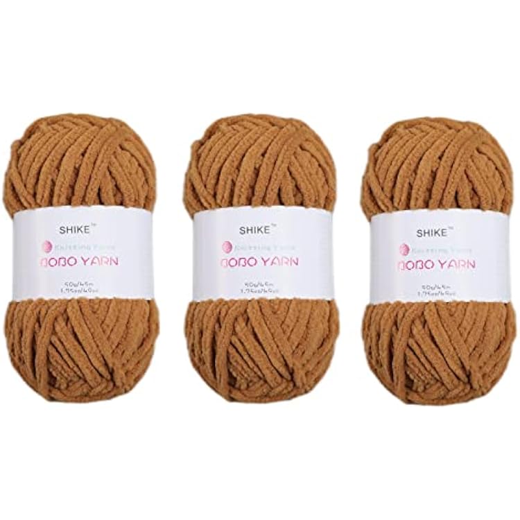 SHIKE BoBo Matte Chenille Yarn for Knitting and Crochet Baby Blanket,Weaving DIY Craft,Throw Pillow,Toy Doll 3 Skeins, 20-Chestnut Color