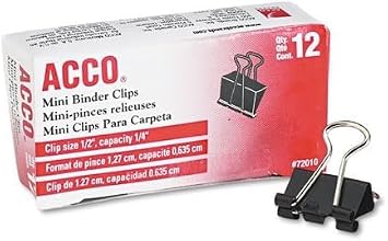 ACCO Mini Binder Clips, Steel Wire, 1/4" Cap., 1/2"W, Black/Silver, 12/Pack, Case of 10 Packs