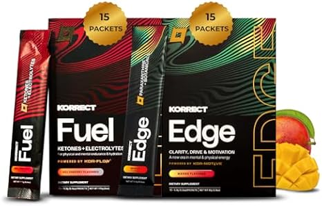 Korrect Stack Edge Energy & Electrolyte Bundle | Clean Energy Powder + Fuel Electrolyte Powder | Focus, Hydration & Endurance | 15 Packets +
