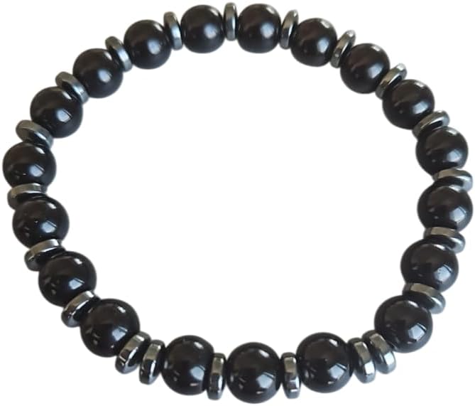 MITH SB TAKI Oniks ve Hematit Doğal Taş Bileklik, Siyah, 10mm, Erkek, Esnek Yapı, Koruyucu Tarz, Yetişkin