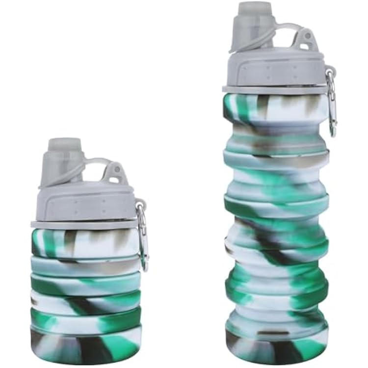 Collapsible Water Bottle for Adults, Boys, Students, Kids, Reusable Silicone Foldable Water Bottles for Travel Camping Hiking, Portable Sports Water Bottle, Gray & Green