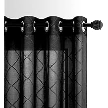 KOUFALL Black Curtains 63 Inch Length for Bedroom 2 Panels Set Sheer Grommet Window Geometric Lace Curtains Aesthetic Diamond Room Decor for Teen Girls Living Area