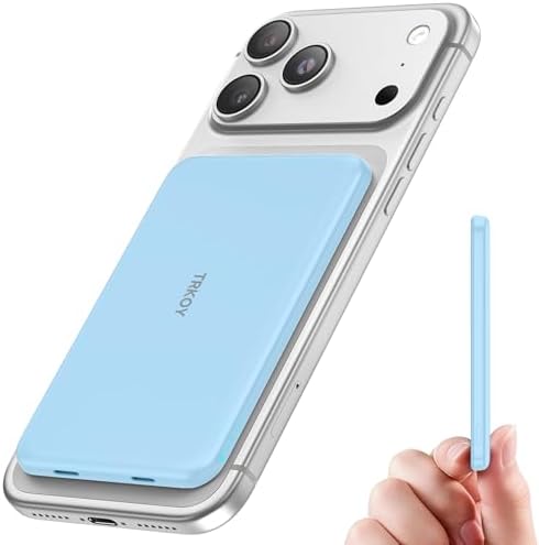 for Magsafe Portable Charger, Magnetic Power Bank 5000mAh with USB-C, Slim Wireless Battery Pack for iPhone 17/16/15/14/13 Series, Light Blue