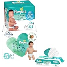 Pampers Pure Protection Disposable Baby Diapers Size 5, One Month Supply (132 Count) with Aqua Pure Baby Wipes, 6X Pop-Top Packs (336 Count)