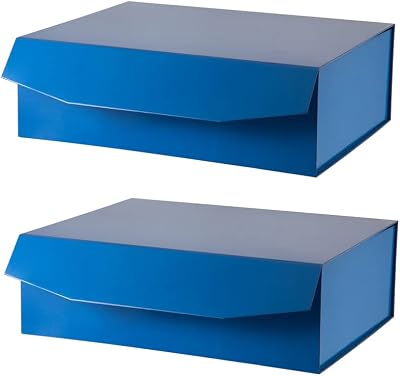 OEMVALATY GIFT BOX 2 PACK 16.5x13x5.3 Inches,Blue Hard Extra Large Gift Boxes with Magnetic Lid for Presents Clothes,Reusable Foldable Bridesmaid Proposal BoxGlossy Blue