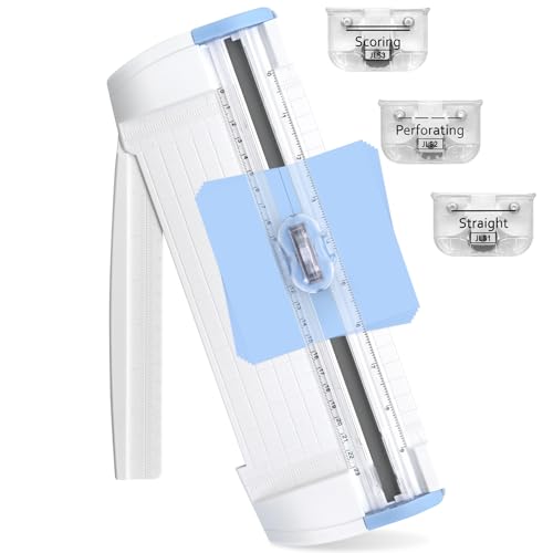 Meafeng 3-in-1 Paper Trimmer with Straight, Scoring & Perforating Blades, 9 A5 Cutter for Crafting, Scrapbooking, Cardstock, Labels & Home Office Use Compact & Portable Blue