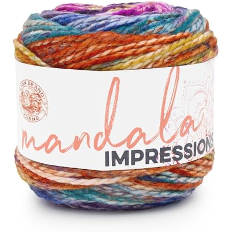Lion Brand Yarn Mandala Impressions, Multicolor Yarn for Knitting, Crochet and Crafting, Rainbow, 1 Pack