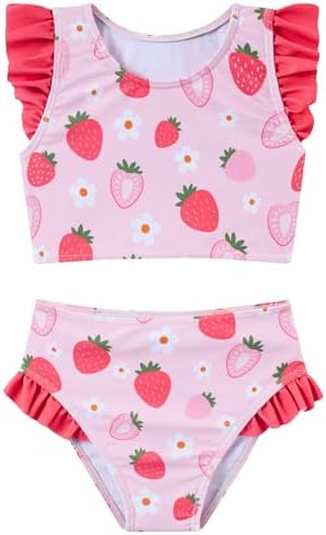 Idgreatim 3-7T Little Girls Two Pieces Swimsuits Kids Ruffles Sleeve Bathing Suit