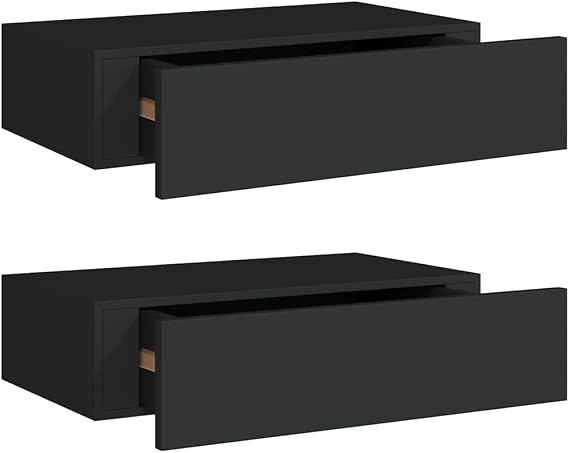 Wall Mounted Drawer Shelves 2 Pack Black 40x23.5x10cm MDF, Small Floating Shelf with Drawer for Jewelry, Watches, Keys, Wall Storage Shelf for Living Room Decor