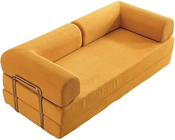 Compression Folding Sofa,Convertible Sleeper Sofa Bed,With Armrests And Backrest,Comfy Lounge For Living Room,Bedroom,Office,Apartment,Corduroy Fabric Stainless Steel Frame(180cm,Turmeric)