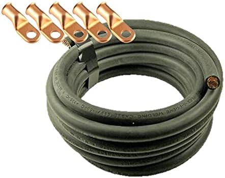Ultra-Flexible Car Battery/Welding Cable - 2 Gauge, Black - 500 Feet - and 5 Copper Lugs