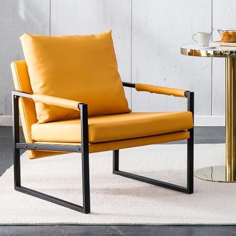 Modern Accent Chair Single Sofa Chair Lounge Chair Comfy Arm Chair for Makeup Living Room Office Bedroom Coffee Shop, Leisure Sofa Accentchair Vanity Chair for Reading, Small Spaces (Yellow)
