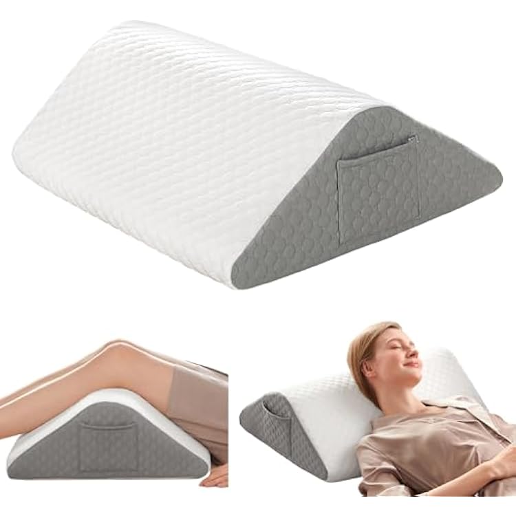 Triangle Wedge Pillow, Wedge Pillow for Acid Reflux, Back Pain Relief, Cooling Memory Foam Top, Bed Wedge Pillows for Headboard, Sleeping, Snoring, Back Support, After Surgery.