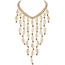 Firstmeet Layed Cowrie Shell Necklace With Glod Coin Pendant Handmade Hawaiian Puka Seashell Choker