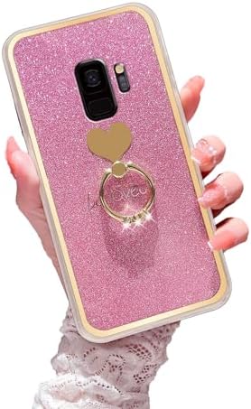 for Samsung Galaxy S9 Plus Phone Case Girls Women Cute Luxury Glitter Soft Slim Case with Ring Kickstand Bumper Shockproof Protective Cover - Pink