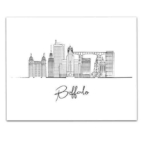 Buffalo Skyline Living Room Wall Decor, Black & White Wall Art, US Line Art Pictures for Living Room, Bedroom Hanging Decor Above Bed, Dining Room Print Art, Pictures Wall Print 11x14 in