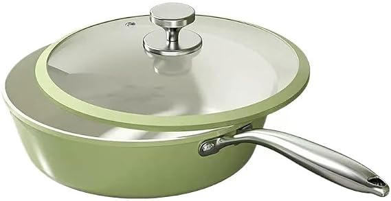 Nonstick Ceramic Frying Pan, Stir Fry Pans with Lid, Gas Electric & Induction Compatible (Green, Pan with Lid 12 inch)
