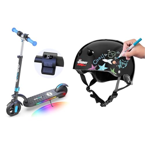 Gyroor Electric Scooter for Kids Dual Brake 10mph LED Display  Wipeout Dry Erase Kids Helmet for Bike Skate Scooter Black Ages 8
