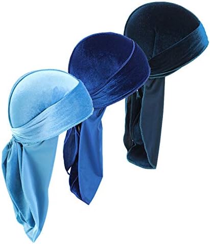Durags Doo Rag Dew Rags for Men 360 Waves 3Pack Velvet Durags Headwear Skull Hat Headwraps for Men Women