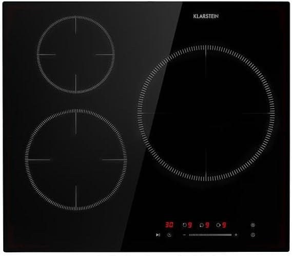 Klarstein Delicatessa 3 Induction hob - Built-in Hob, Self-Sufficient, 60 cm, 3 Zone, 9 Power Levels, Paellazon, Pot Detection, Timer, Touch Control, Glass Ceramic, 5800 W, Black
