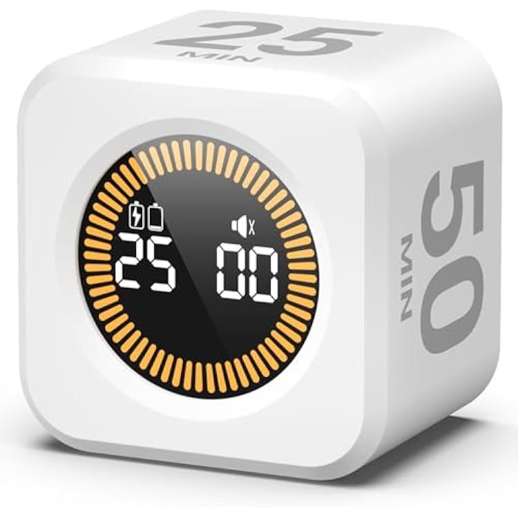 KADAMS Pomodoro Cube Timer Productivity Visual Timer - 5102550 Min Rotating Countdown 1 White