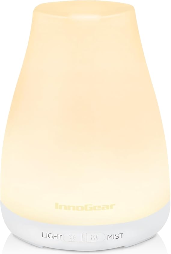 InnoGear Essential Oil Diffuser Ultrasonic Diffusers for Home, Basic White | Cool Mist Humidifier, Aromatherapy, Large Room, Run up to 8hrs, Waterless Auto Off, 7 Lights, Living Room, Quiet Operation