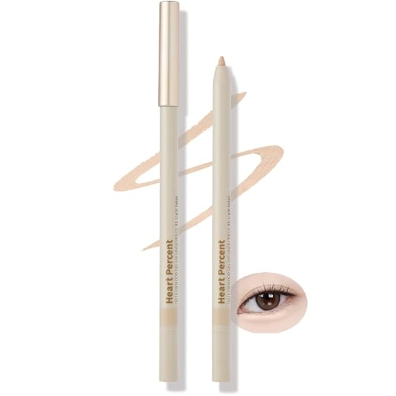 Heart Percent Dote On Mood Gel Eyeliner Pencil Long-Lasting Waterproof Smudge Proof Smooth Retractable, Aegyo Sal Makeup, Under Eye Highlighter with Built-In Sharpener, #03. Light Beige