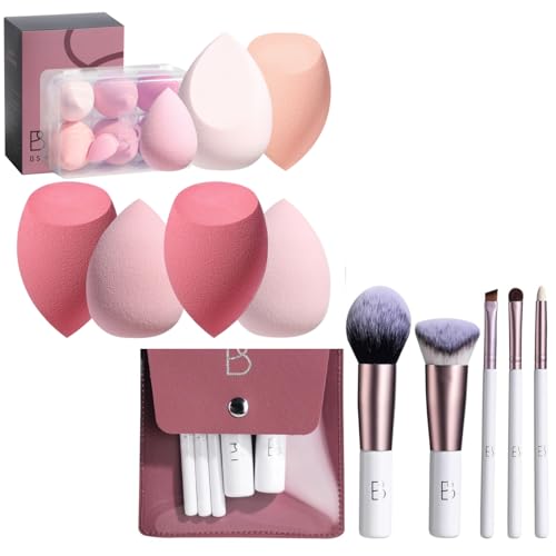 BS-MALL Travel Makeup Brushes Premium Synthetic with Makeup Sponge Set