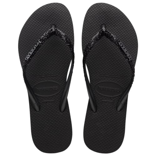 Havaianas Women Slim Glitter Ii Flip Flop - Glitter Fashion Sandals - BlackDark Grey, 910W - 8M