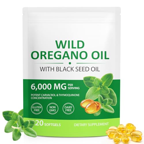 Oil of Oregano Softgels 6000mg Per Serving - Oil of Oregano with Black Seed Oil - Potent Carvacrol & Thymoquinone | Immune Support, Digestive Health & Antioxidant | Non-GMO, Gluten-Free, Dairy-Free