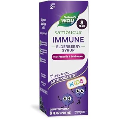 Natures Way Sambucus Kids Immune Elderberry Syrup, Black Elderberry Extract with Echinacea & Propolis, Traditional Immune Support for Children with Superfood Antioxidants1, Berry Flavored, 8 Fl Oz