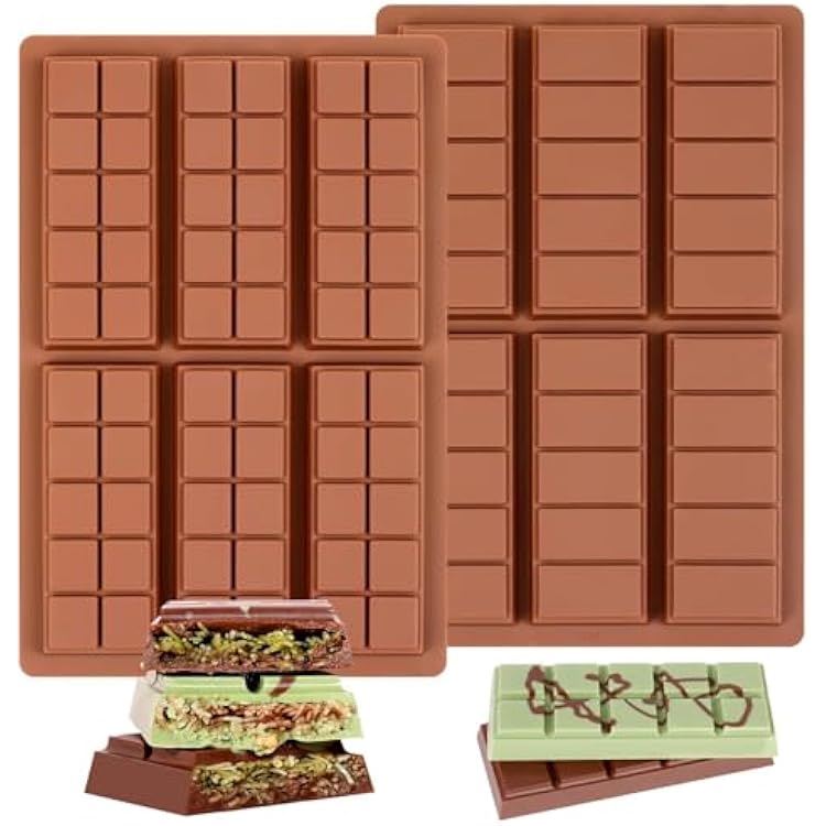 Chocolate Bar Mold - Non-Stick Silicone Chocolate Molds, Food Grade Dubai Deep Chocolate Bar Mold for Milk Pistachio - Set of 2