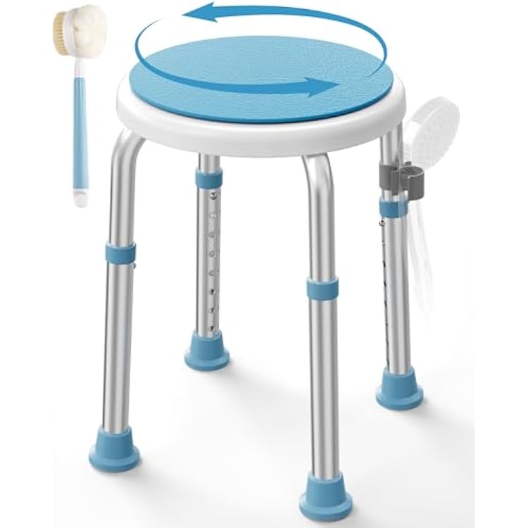 HOMLAND Swivel Shower Chair, Adjustable Round Stool with Back Scrubber, Seat for Inside Tub Bathroom Bench Bath Chair for Elderly and Disabled