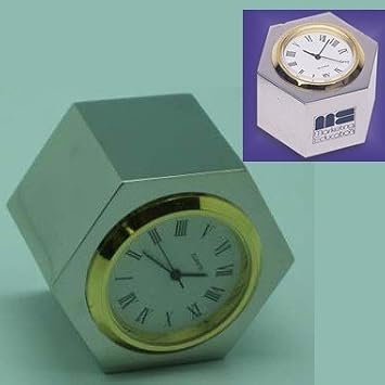 Chromed Plated Hexagon Metal Clock - Desktop Gift