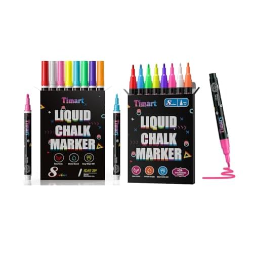 Timart Liquid Chalk Markers, 1MM Fine Tip  3MM Fine Tip Dry Erase Chalk Pens