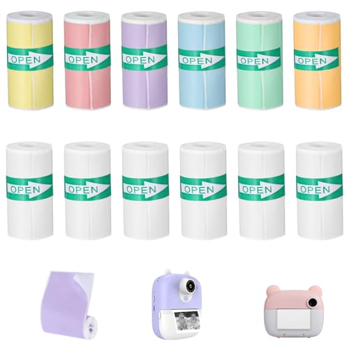 14Rolls Thermal Sticker Paper,Self-Adhesive Mini Printer Paper for Printer Sticker Maker,53 X 28mm,2 Rolls White,12 Rolls Color Thermals Labels for Most Mini Thermal Pocket Bluetooth Receipt Printers