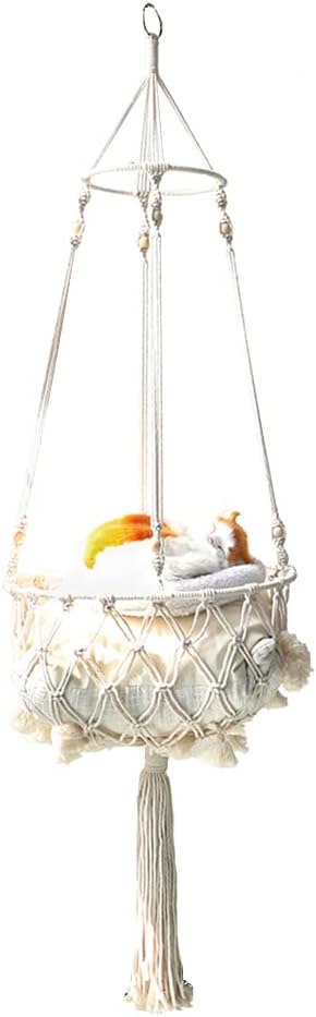 Macrame Cat Hammock - Handwoven Hanging Bed Swing, Boho Wall Decor for Small and Large Indoor Cats