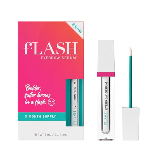 fLASH Eyebrow Serum for Growing Bolder, Fuller, Thicker-looking Brows in 4-6 Weeks - USA Made, Conditions Hair Follicles, Safe for Sensitive Skin, Cruelty-free, Vegan, 3 Month Supply - 3mL 0.1 Fl Oz