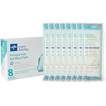 Medline 2-in-1 Absorbent Perineal Pad and Instant Cold Ice Packs for Postpartum Care (8 Count). Ready-to-use Essential for After Delivery, Maternity, Postpartum Care