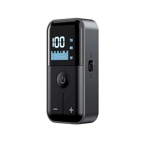 Coverzone 2’si 1 in Bluetooth 5.4 Audio Receiver & Transmitter – 3.5mm AUX, TF Card Player, Wireless Adapter with LED Display, Built-in Battery, Stereo Music Transmitter for Car, TV, PC & Speaker | M20