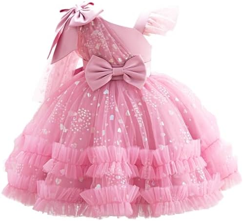 Lamgool Toddler Baby Girls Pageant Formal Dress Ruffle Tulle Elegant Bow Tutu Princess Ball Gown for Birthday Prom Party