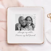 Godashop Personalized Bestie Photo Jewelry Dish, Ceramic Trinket Tray for Best Friend, Couple, Family, Best Friend Ring Dish, Bestie Gift for Birthday, Christmas, Bridesmaid, Friendship Keepsake - A4