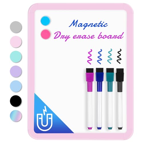 VUSIGN Small White Board Dry Erase, 8.5 x 11 Magnetic Dry Erase Board, Mini Whiteboard with Markers for Students, Fridge, Wall, Locker, Pink