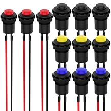 12 Pcs 12mm Latching Push Button Switch, SPST ON/Off AC 250V/1.5A 125V/3A Self-Locking Mini Switch with Pre-soldered Wire (4 Colors)